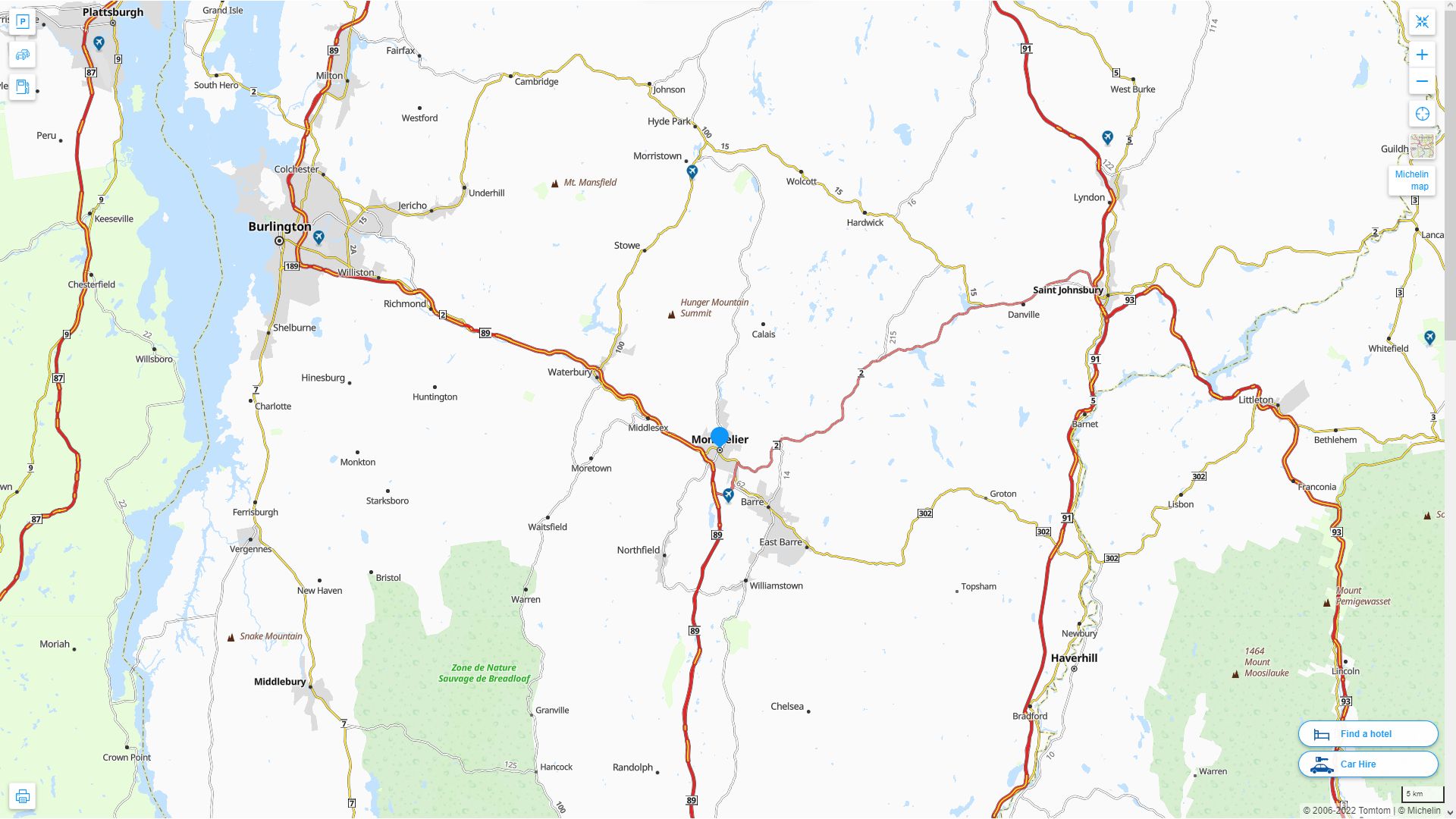 Montpelier Vermont Highway and Road Map